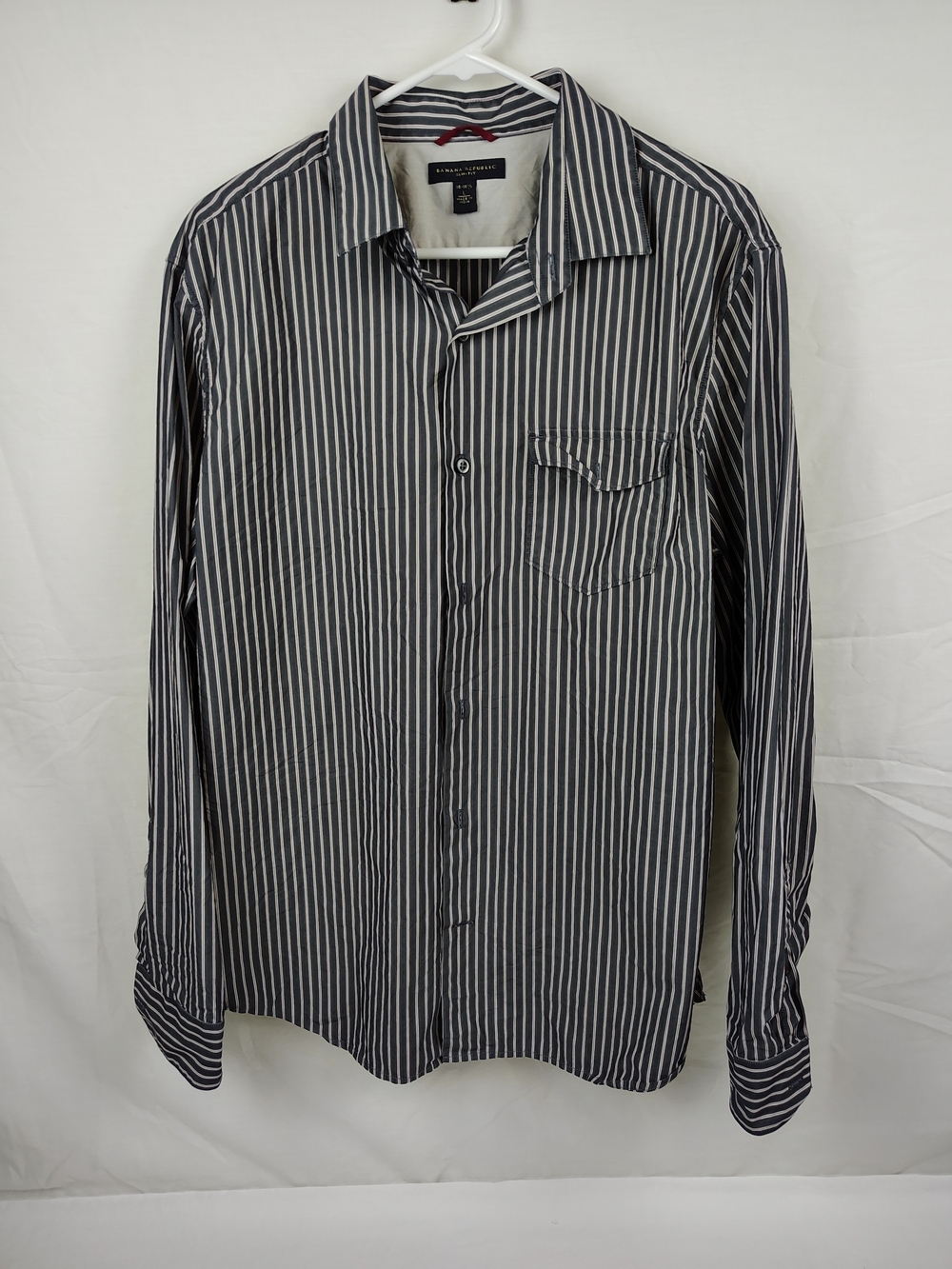 Banana Republic Men’s Black & White Stripe Button-Up Shirt Size16-16 1/2 - L